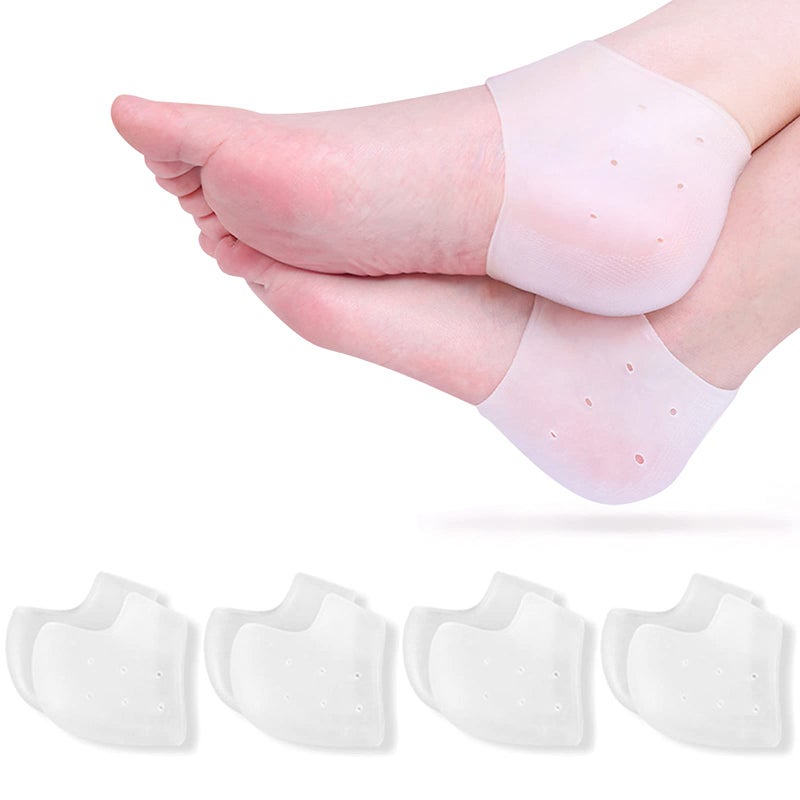 RooRuns Heel Protectors Silicone  4 Pairs Gel Heel Pads Cushion for Blister Prevention Achilles Tendinitis  Heal Dry Cracked Heels Plantar Fasciitis Inserts  Breathable Heel Cups for Heel Pain  Men and Women - Image 1